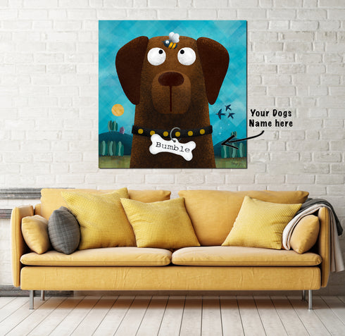 Chocolate Labrador & Bumble Bee - Personalised Pooch Art Canvas